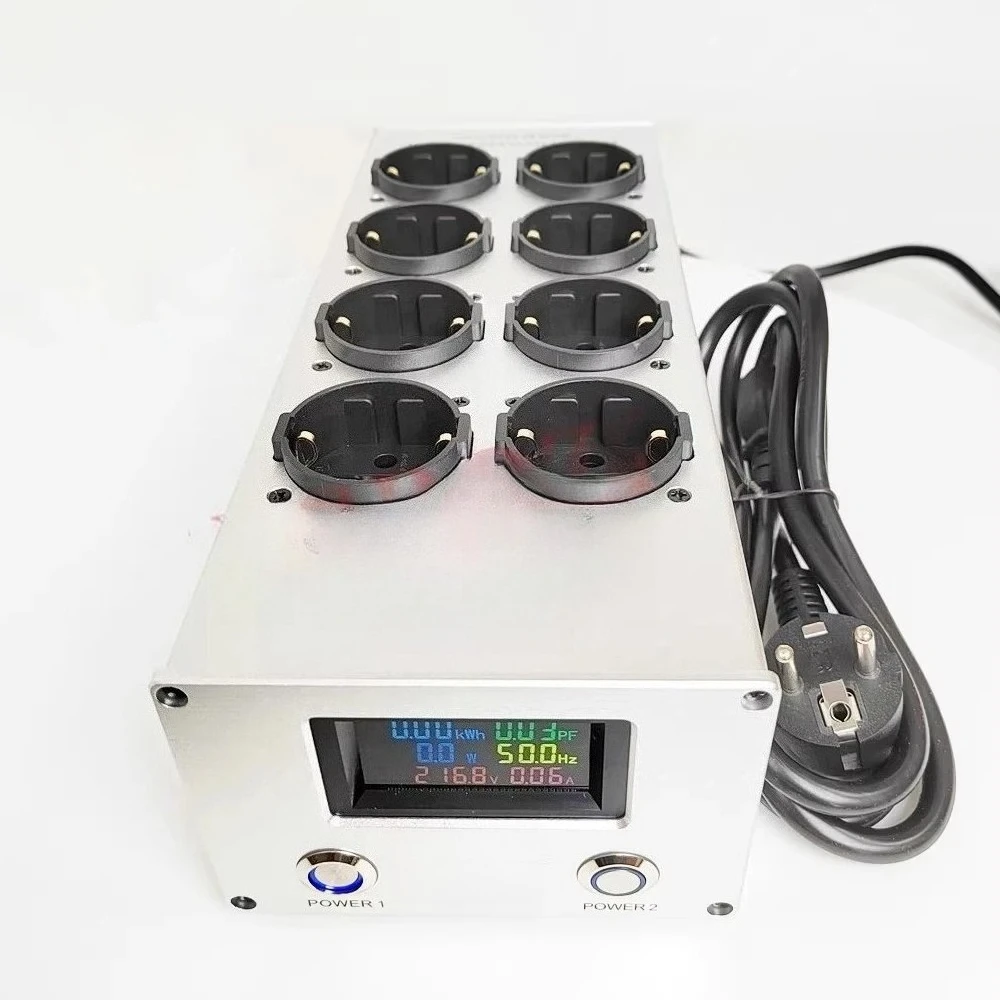Digital Display EU Type Power Filter, 8-Outlet Audio Power Purifier, 3000W 15A