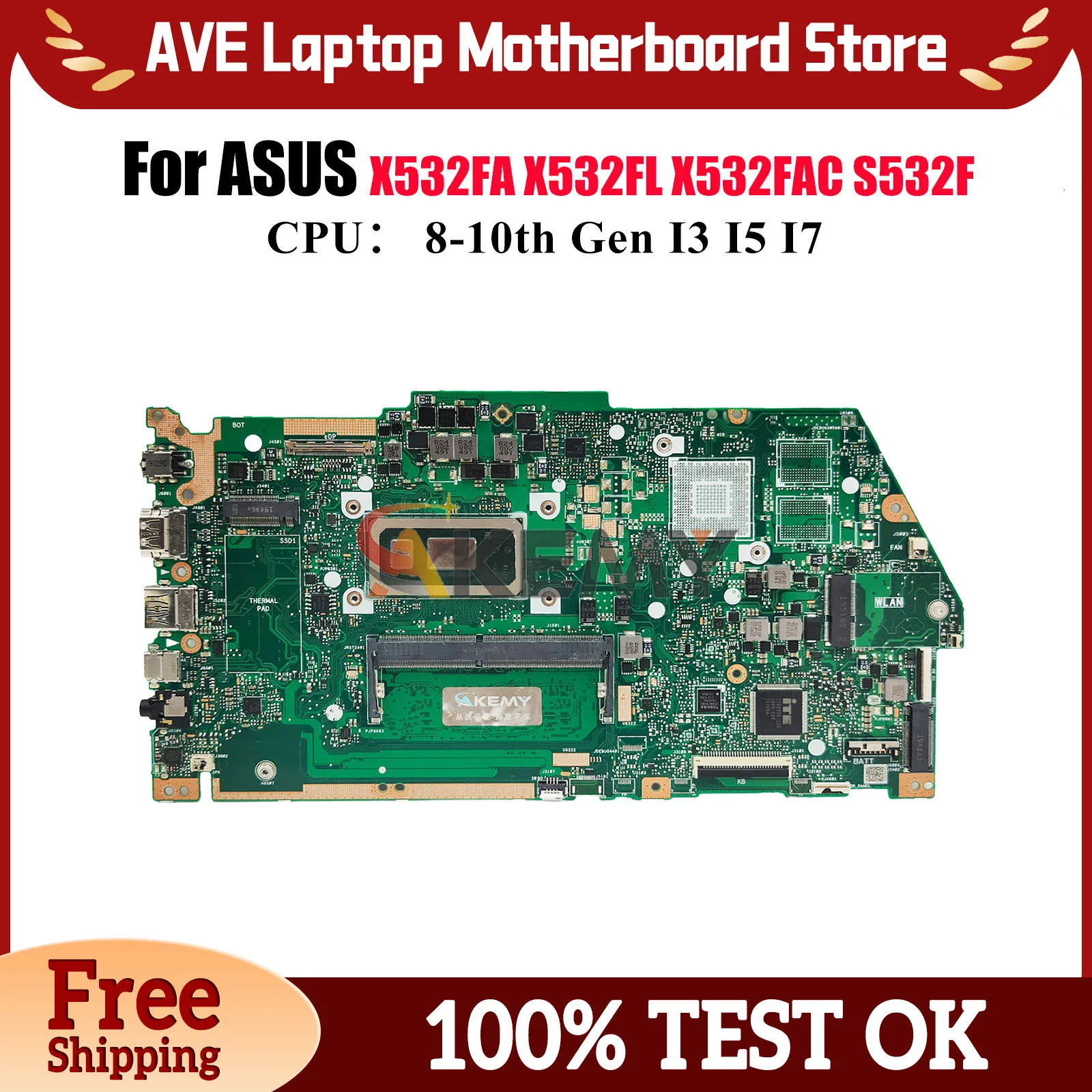 

X532FA Материнская плата для ноутбука ASUS K531F V531F S531F V532F X532FL X532FL X532F S532F K532F S5500F X532FAC Материнская плата I3 I5 I7 CPU