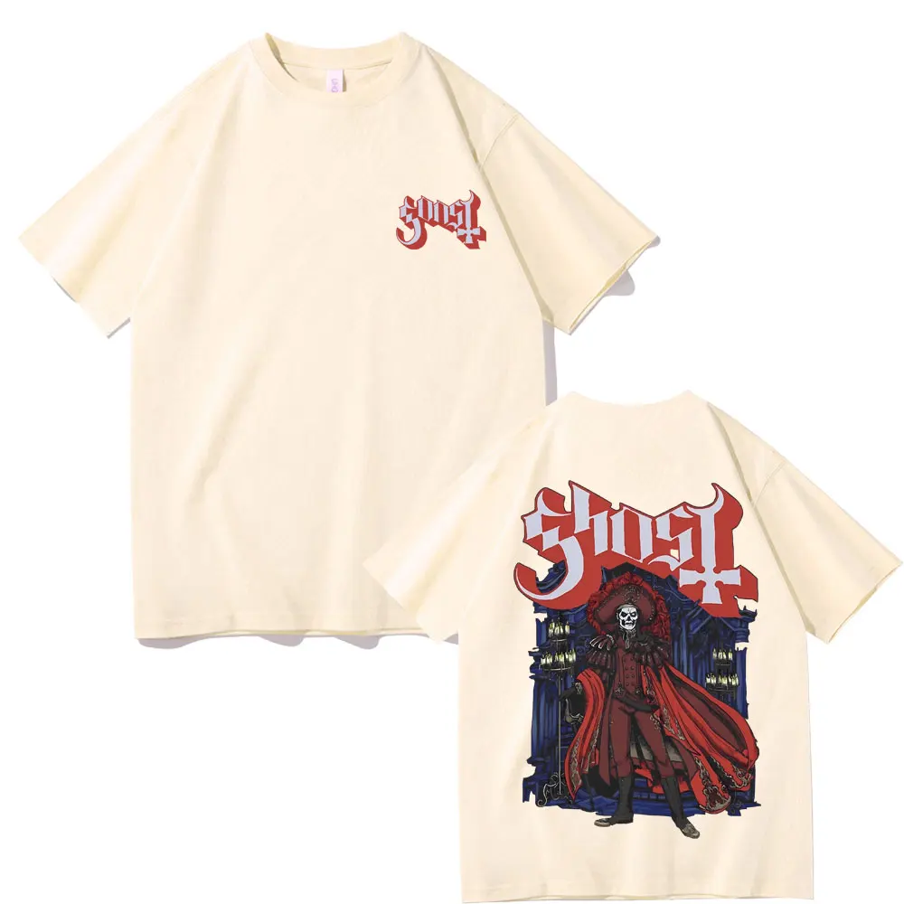 Best Famous Ghost Band Double Sided Print T-shirts Men Women Vintage Gothic Rock Metal Tshirt Man Pure Cotton Oversized T Shirts