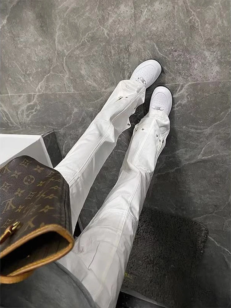 

Белые прямые мужские джинсы с высокой талией, весна-осень, модные джинсовые брюки, стильные прямые рабочие брюки