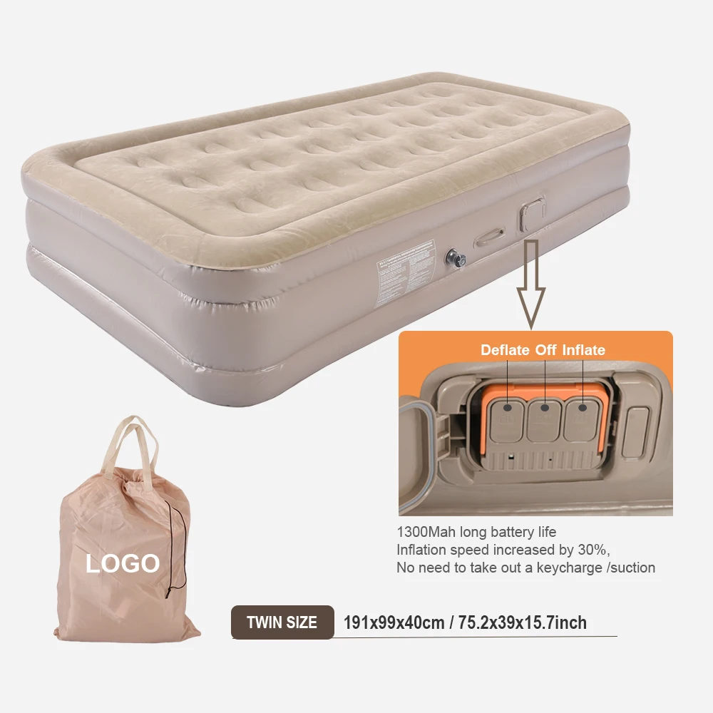 Wholesale PVC Flocking Air Bed Inflatable Camping Outdoor Portable Twin Air Mattress With Built-in Pump Home Furniture Guests