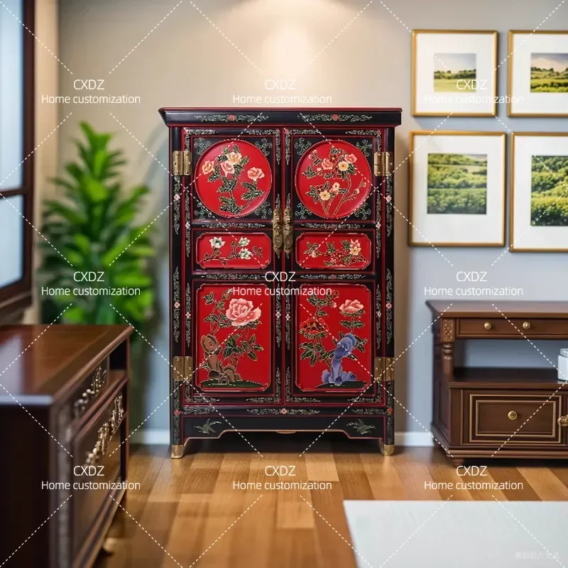 New Chinese Style Lacquerware Two Door Cabinet Shoe Storage Locker Large Capacity Multi Layer Household Indoor Furniture with