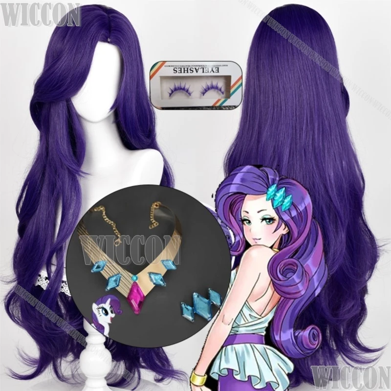 Rarity RR Anime My Pony Cosplay Prop Wig Curly Purple 90cm Hair Eyelash Hair Clip Necklace Women Girl Holloween Party Customized