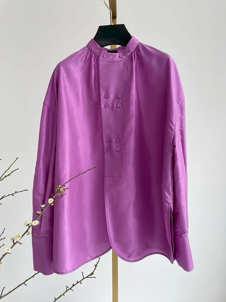 

Elegant Purple Acetate Shirt Women's Winter New Style Tang Costume Chinese Style Top High End Simplicity Zen Spirit Commute S...