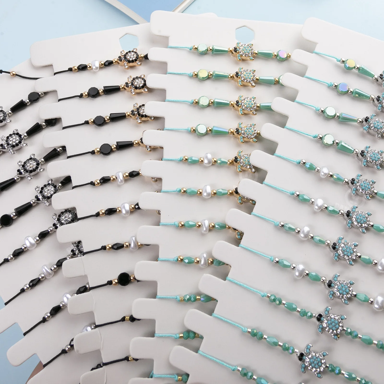 12 Pcs/Lot Zinc Alloy Cute Sea Turtle Lucky Charm Handmade Adjustable Bracelet Women kids Glass Beads Rope Chic Jewelry Present