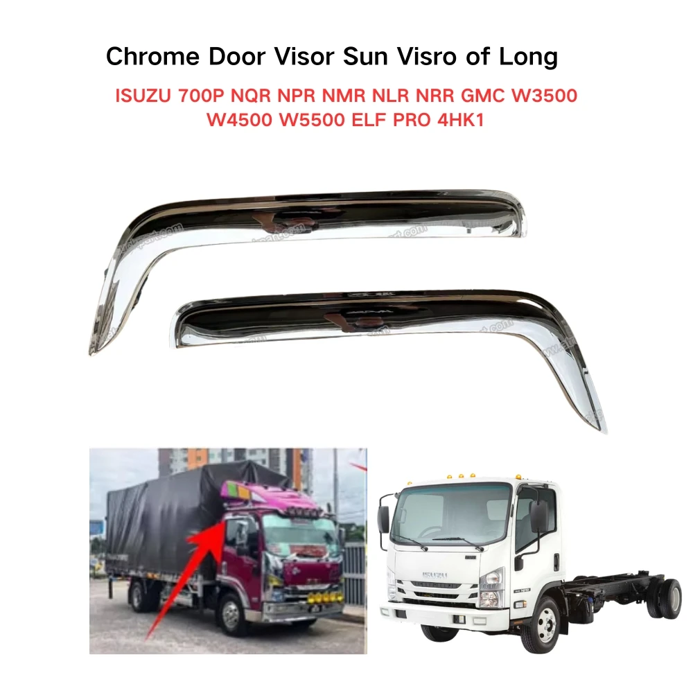 FDONG 1 Set 2 Pcs Chrome Door Visor Sun Visro of Long for ISUZU 700P NQR NPR NMR NLR NRR GMC W3500 W4500 W5500 ELF PRO 4HK1 2008