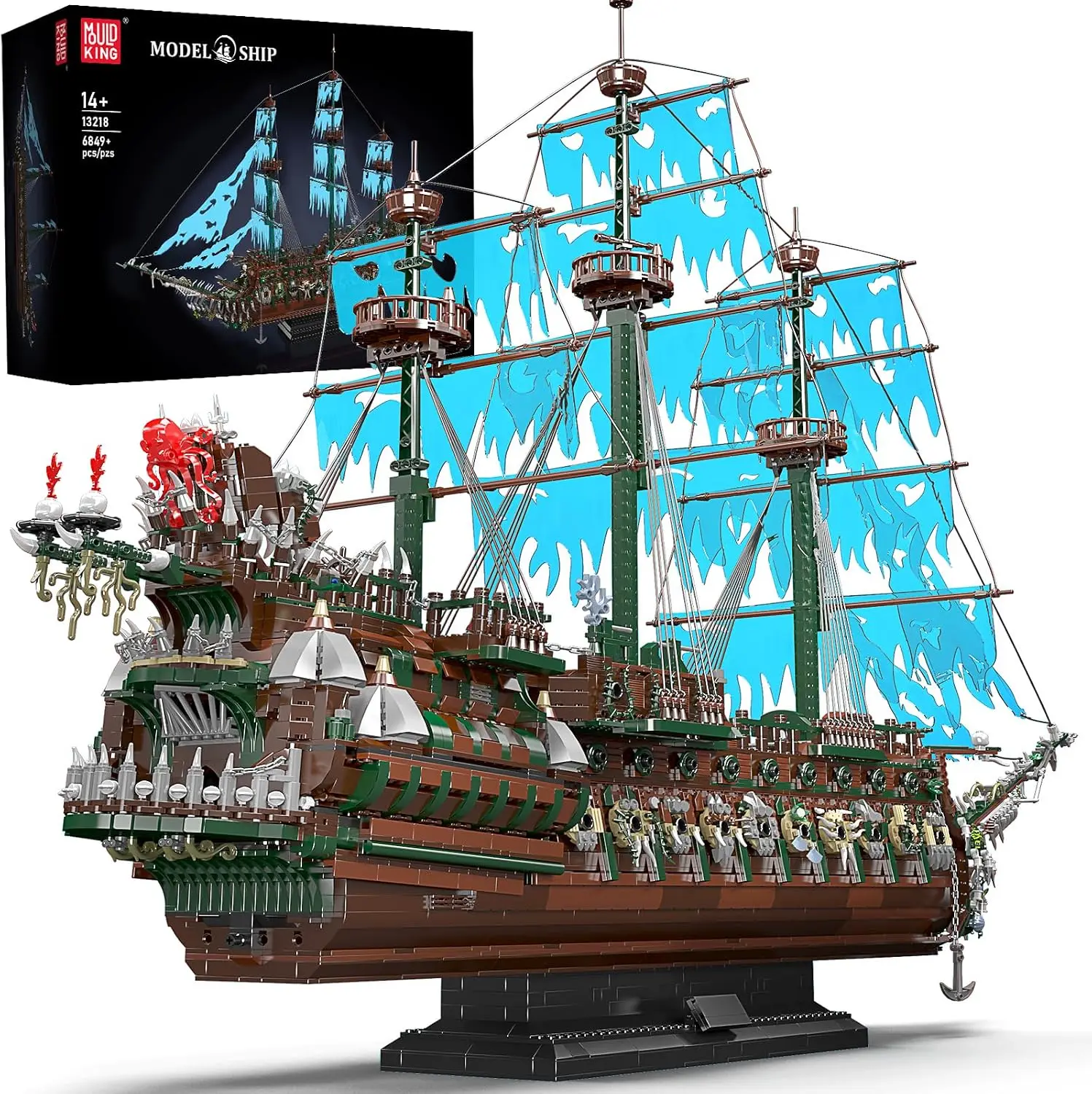 Mold King 6849 pieces Large Flying Dutch Pirate Ship Building Blocks Building Set, 13218 Large 122 cm Collectible Display Model