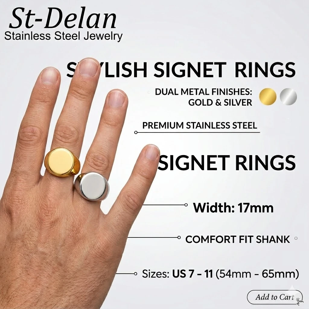 Blanko-Siegelring, 17mm Edelstahl Oval Gold/Silber Statement-Ringe für Männer Frauen Unisex Schmuck