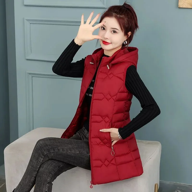 New Woman Vest Autumn Winter Warm Down Cotton Vests Female Thick Removable Hooded Waistcoat Women\'s Sleeveless Jacket Vest Coats