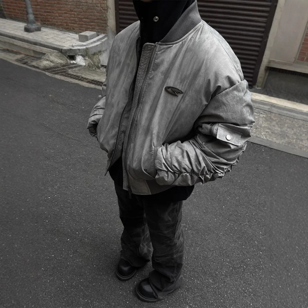 

Зимняя мужская куртка 2025, зимняя винтажная потертая бейсбольная куртка-бомбер, мужская уличная одежда в стиле хип-хоп, хлопковое стеганое пальто, зимняя одежда