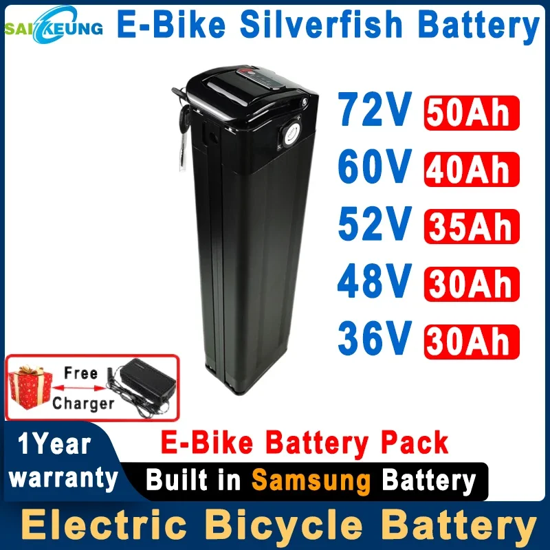 

36v 48v 52v 60v 72v SilverFish 20 24ah 30 40 50 60ah Lithium Battery EBike Akku Accu Electric Bicycle 1000w 2000w 3000w Batterie