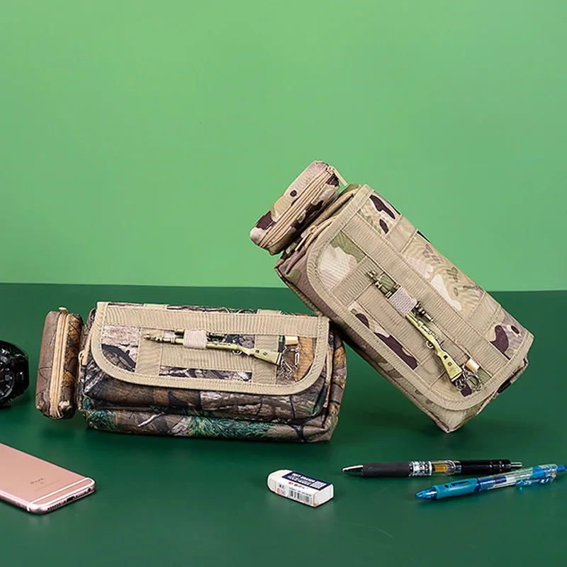 Estojo de lápis camuflado para meninos, bolsa lápis estilo soldado, papelaria de alta capacidade, material escolar, 1 peça