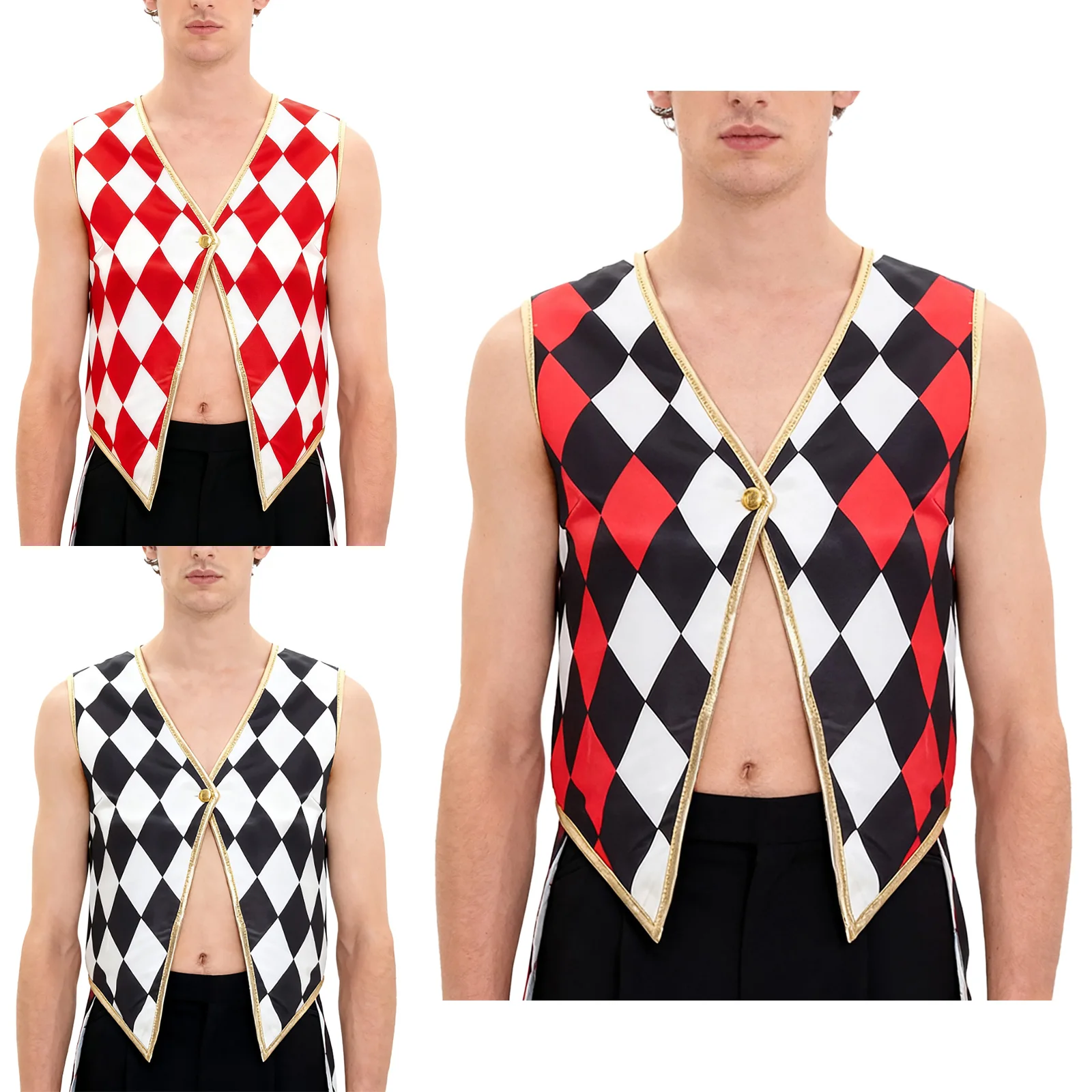 

Fashion Checkerboard Plaid Waistcoats Adult Women Clown Circus Stage Performance Outfits Halloween Carnival Ringmaster Cardigans