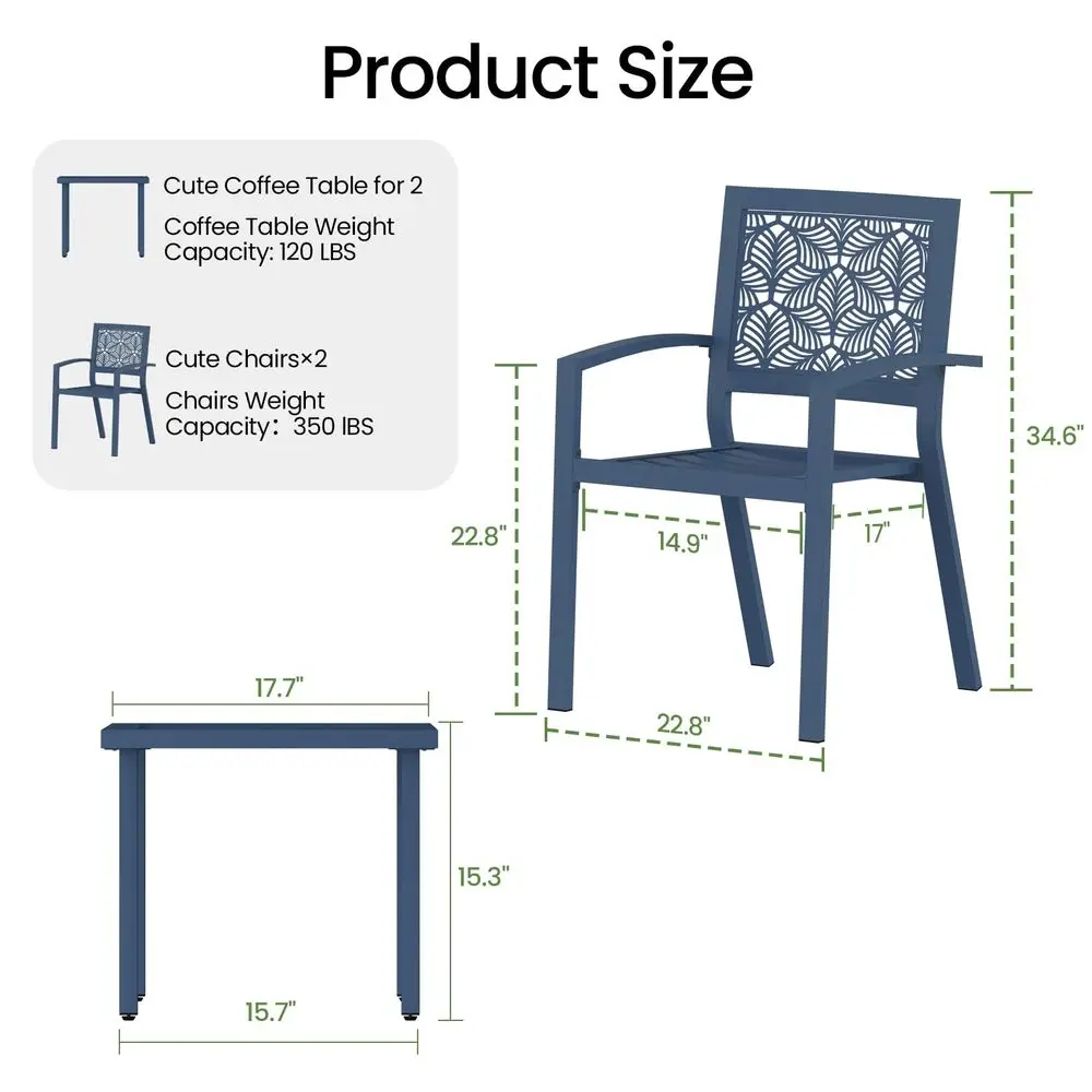 

Piece Patio Bistro Set, Outdoor Steel Furniture Set, Stackable Modern Conversation Sets for Balcony Garden Deck Patio w 2 Chair