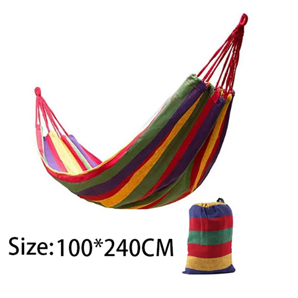Dubbele Hangmat 2 Persoons Canvas Katoenen Hangmat Met Boomriemen Voor Terrastuin Achtertuin Buiten En Binnen (Rood, Blauw) - afbeelding 1