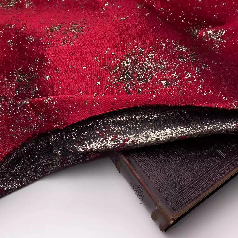 

Jacquard Fabric Stiff Structured Sheen Red Gold Woven Sprinkle Evening Gown Cheongsam Design Dress Spring Autumn Luxury Material