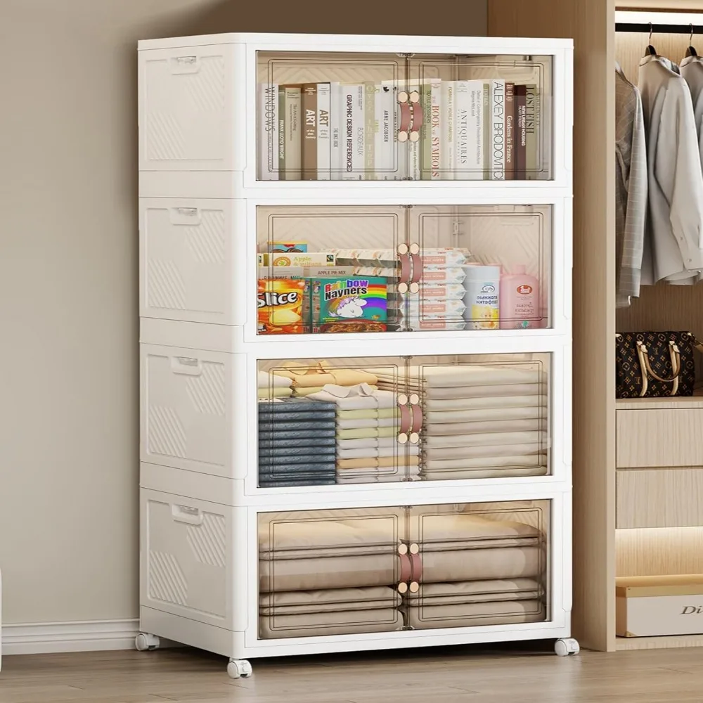 Contenedores de almacenamiento plegables extragrandes de 628QT con ruedas y tapa, contenedores apilables, organizadores de armario abiertos y almacenamiento