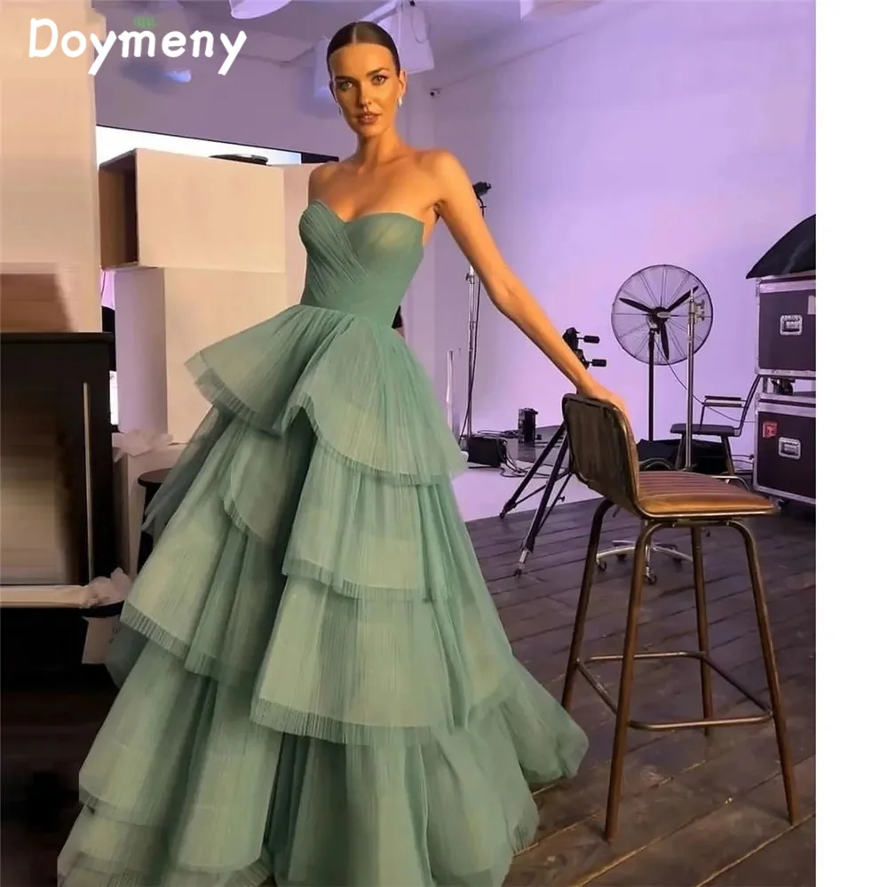 Doymeny-vestidos de Organza con volantes para mujer, falda escalonada en capas, fruncida, longitud hasta el suelo, fiesta, escote corazón