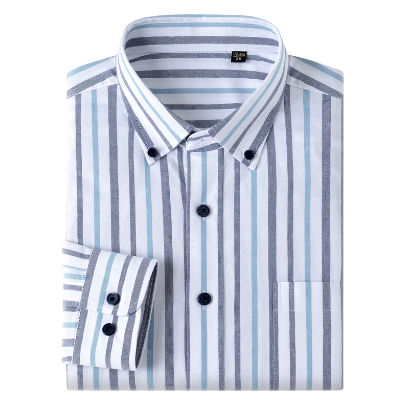 

New 100% Pure Cotton Oxford Men's Plaid Shirts Male Business Casual High Quality Long sleeve Shirt for Men Pocket Shirt S-5XL