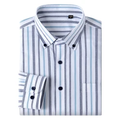 New 100% Pure Cotton Oxford Men's Plaid Shirts Male Business Casual High Quality Long sleeve Shirt for Men Pocket Shirt S-5XL