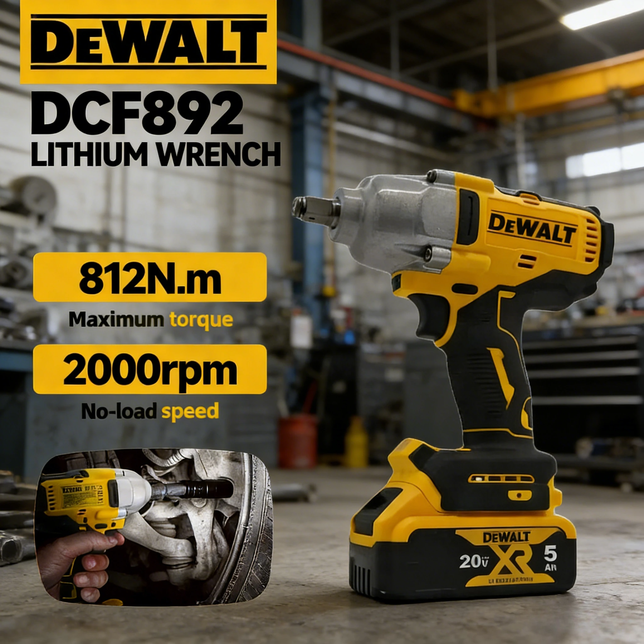 

Аккумуляторный ударный гайковерт DEWALT DCF892, 812 Н·м, бесщеточный, с высоким крутящим моментом, три скорости, для авторемонта, электроинструмент
