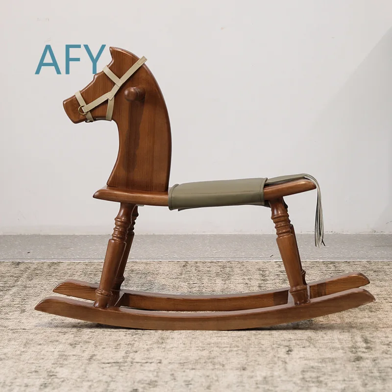 Wabi-kai Wabi-Sabi Wind Children's Wooden Rocking Horse for Kids Toddlers Babies Solid Wood Baby Toy Birthday Gift for