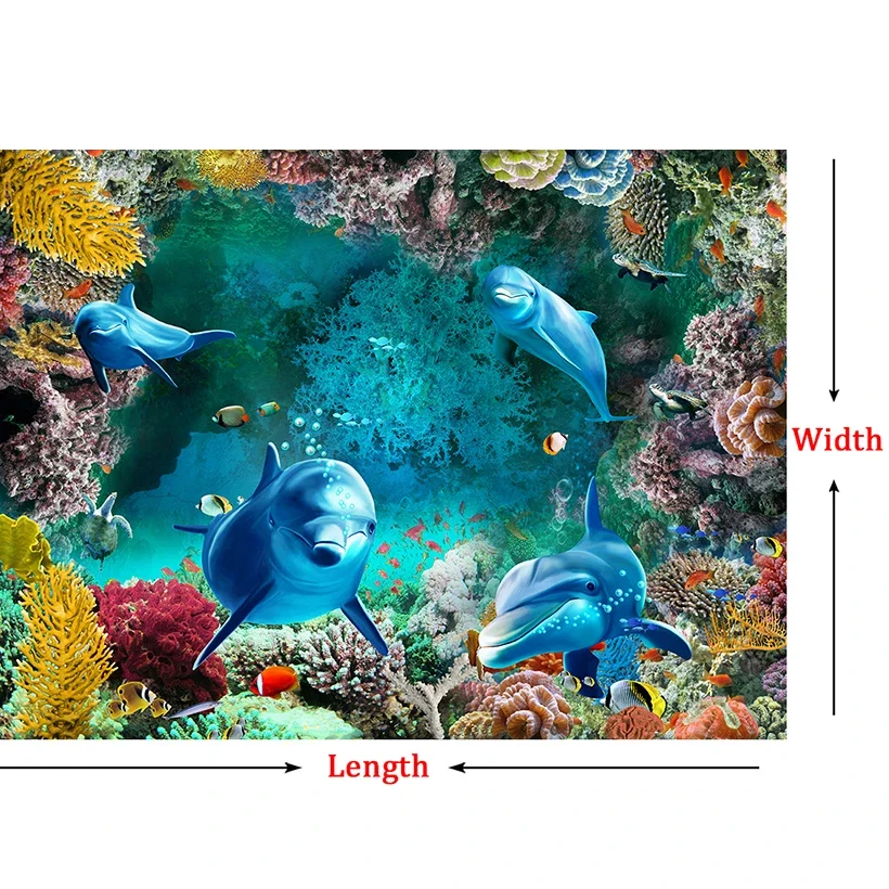 Custom 3D Floor Painting Mural Photo Wallpaper Underwater World Dolphin Living Room Bathroom PVC Waterproof Papel De Parede 3D