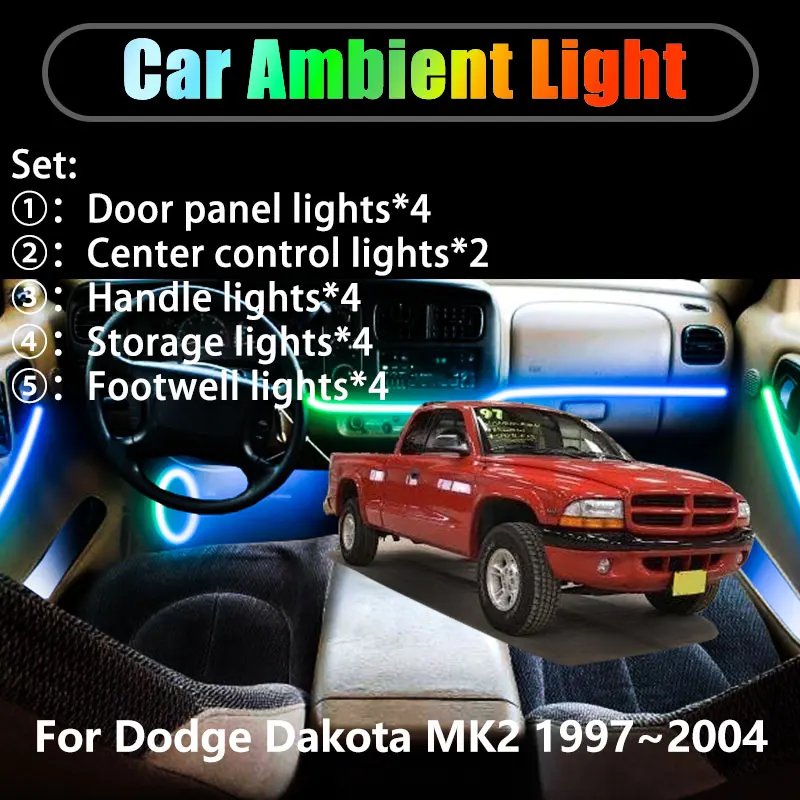

Для Dodge Dakota MK2 2th 1997~2004 1998 2/18 в 1 Автомобильное окружающее освещение Светодиодные внутренние светодиодные фонари багажника USB RGB Ensemble Streamer