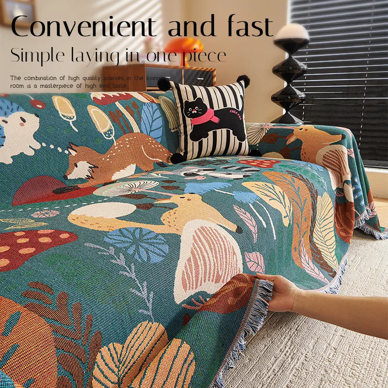 Home Sofa Towel with Full Coverage Ins Cotton Yarn Camping Blanket Sofa Cushion Cover All Season Universal All Inclusive