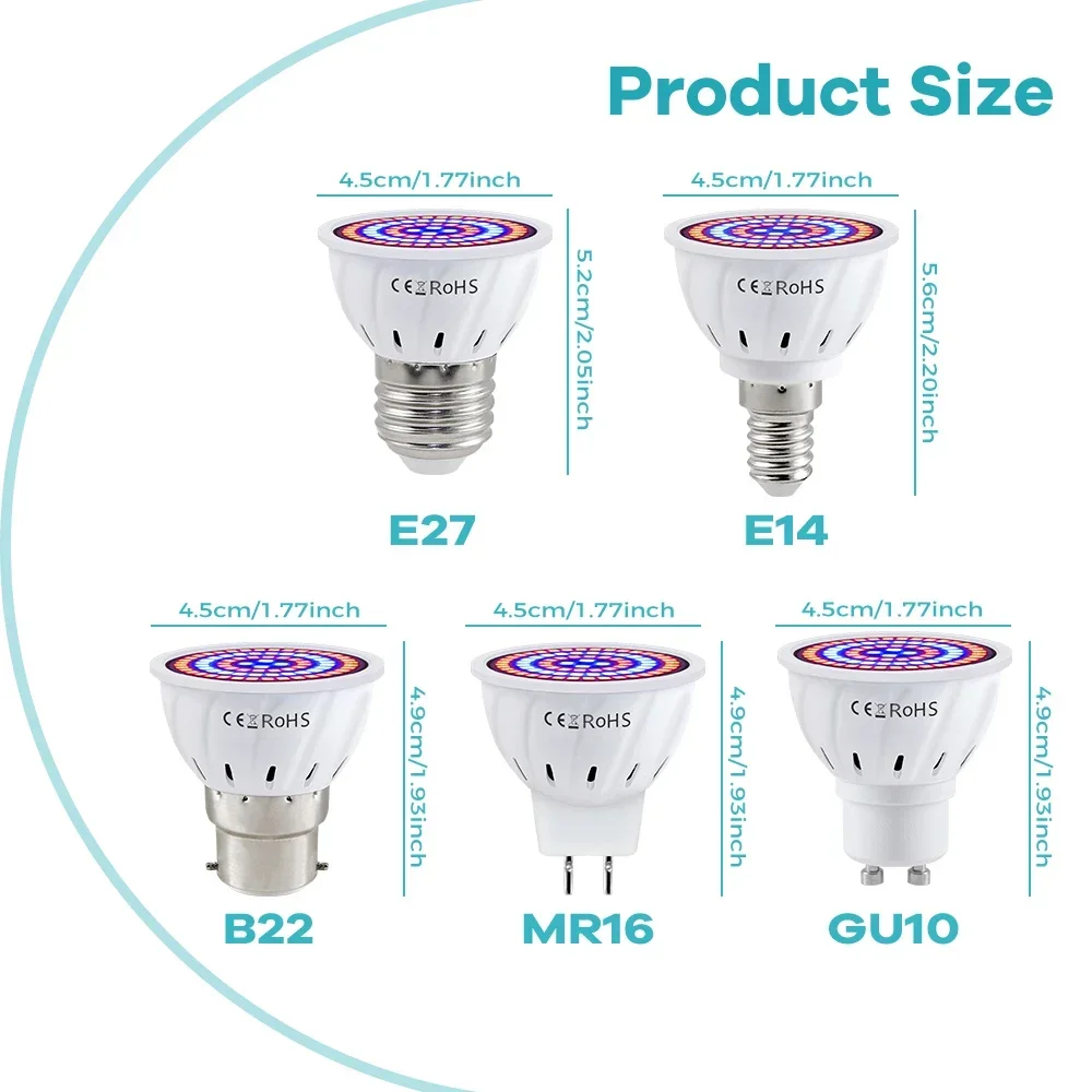 LED植物育成ライト電球 E27 フルスペクトル GU10 水耕栽培 B22 種まき栽培ランプ MR16 多肉植物 E14 成長照明 220V
