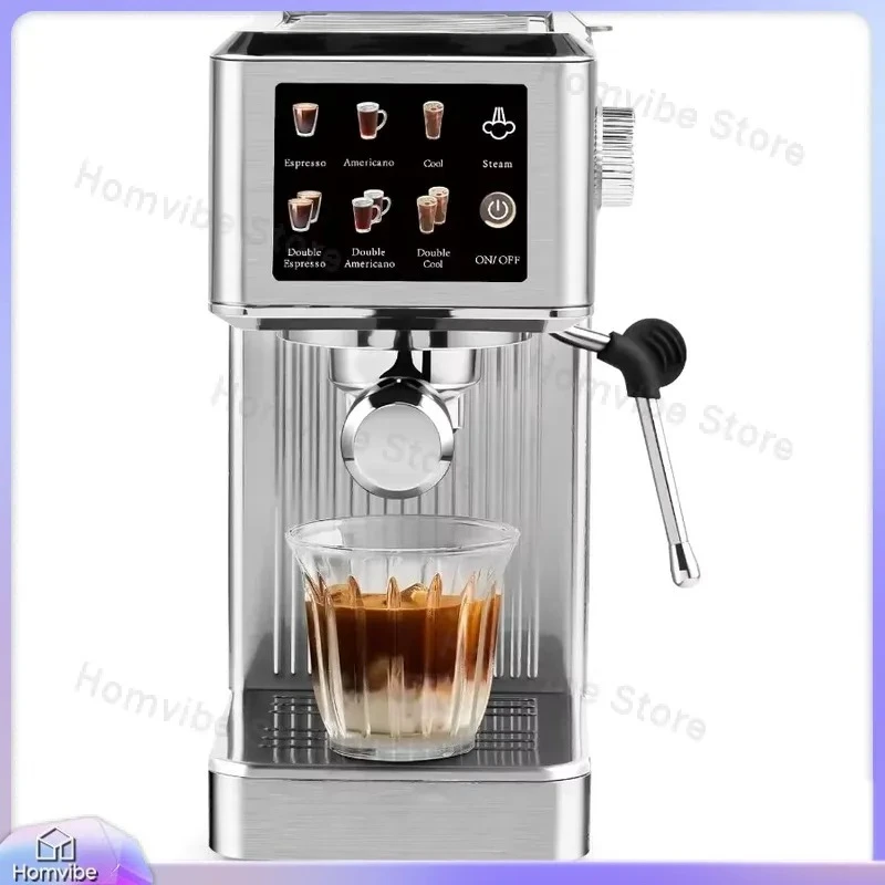 Compact 20 Bar Espresso Machine with Steam Wand for Latte Cappuccino Home Coffee Maker Stainless Steel Design Professional