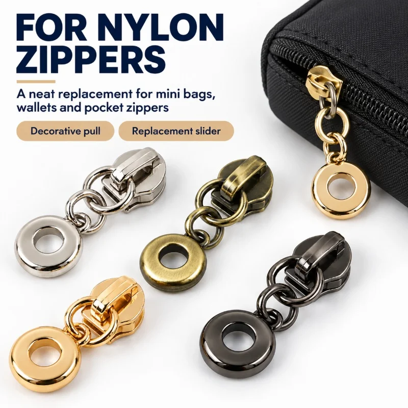 10/20/50Pcs 3# Metal Nylon Zipper Slider Heart Pendant Puller Zip Head for Purse Wallet Women's Pocket Home Textile Replacement