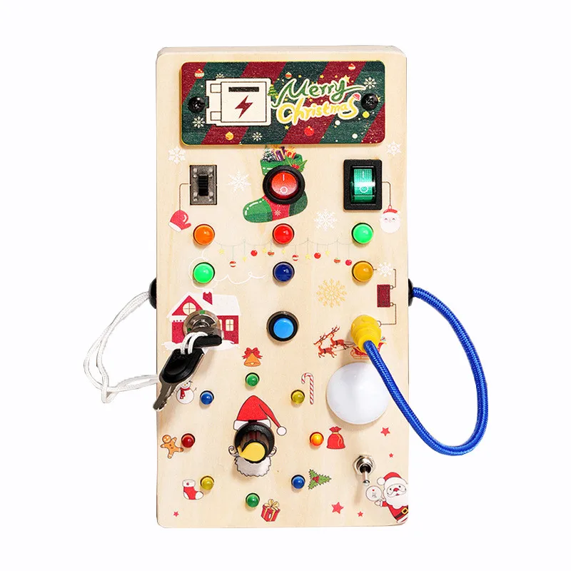 Montessori Christmas Busy Board Accessory Sensory Toys Wooden Educational Toys With LED Light Switch Control Board Travel Games