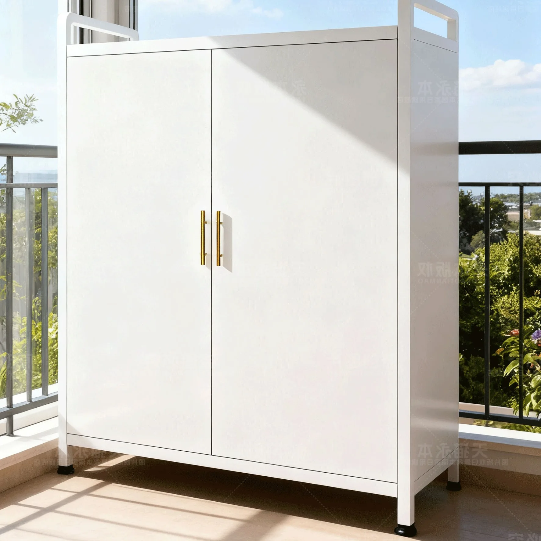 Balcony Adjustable Storage Cabinet Against Wall Integrated Locker Waterproof Sunscreen Multi-layer Iron Cabinet Household Shelf