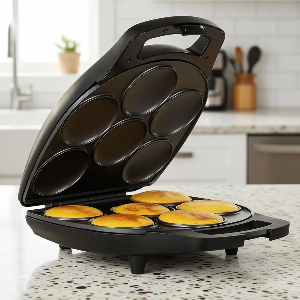 

Многофункциональный прибор для приготовления пищи на 6 секций — для арепас, мини-блинчиков, кукурузных лепешек и многого другого, 6 предметов, матовый черный