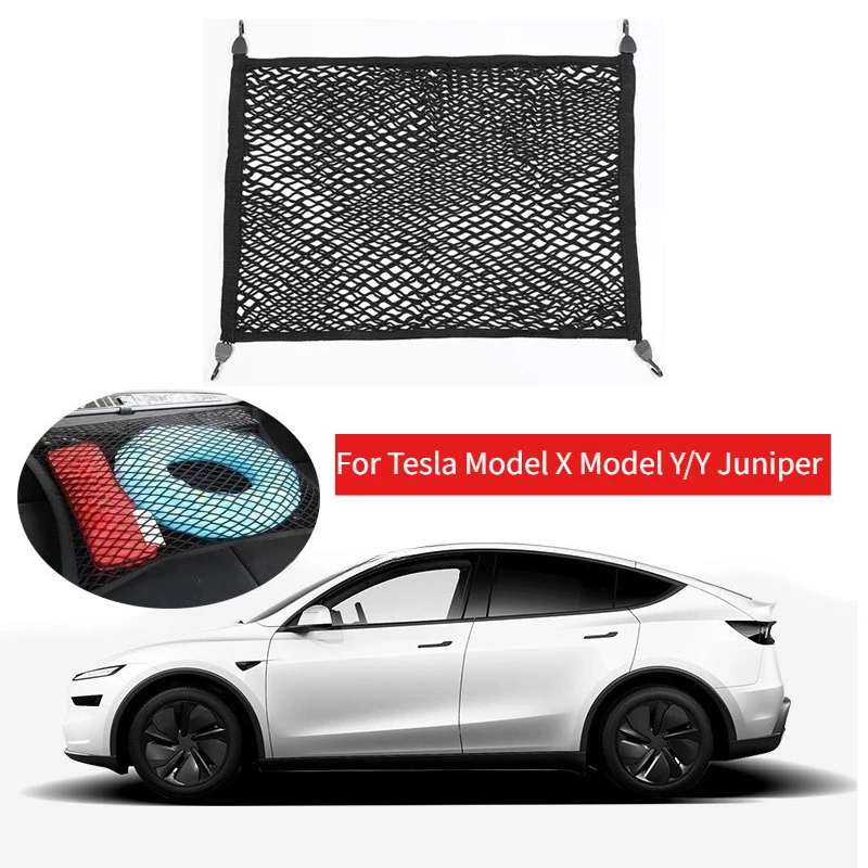 

For Tesla Model X Model Y/Y Juniper Trunk Luggage Storage Net Bag Hook Double Layer Traveling Baggage Outdoors Camping Fixed Net