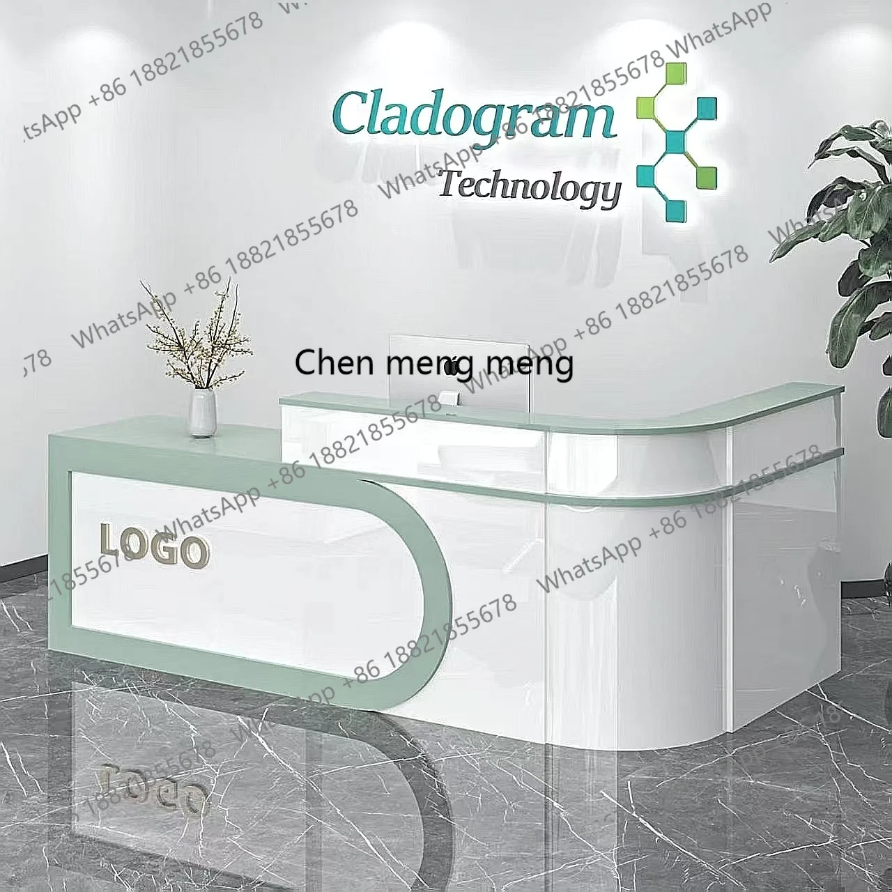 

Modern simple front desk counter arc corner checkout page company, clothing store reception desk