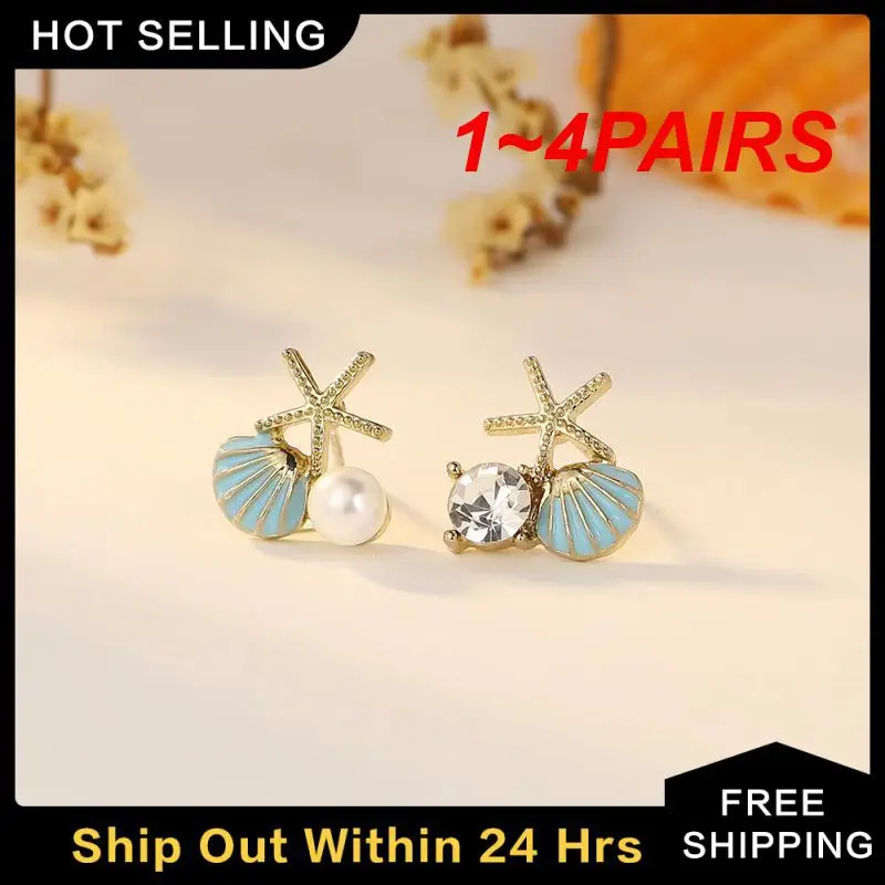 1~4PAIRS Pearl Earrings Not Easily Oxidized Fresh And Sweet Elegant Shell And Jewelry Earrings Asymmetrical Design Trend