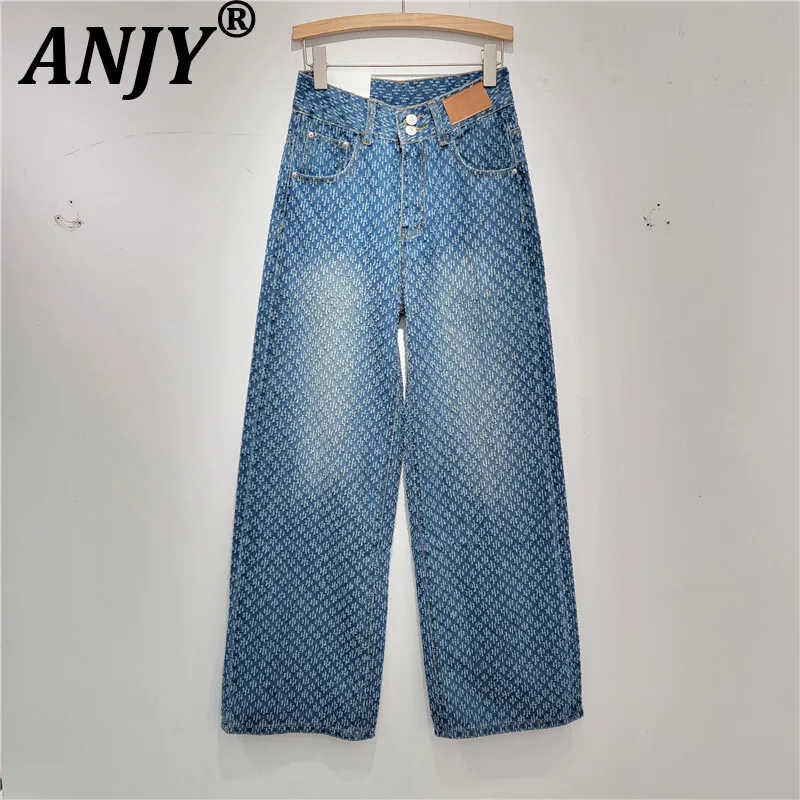 

ANJY Autumn New Women Chic Jeans High Waisted Slimming Straight Distressed Vintage Tide Elegant Fashion Casual Denim Pants A9396