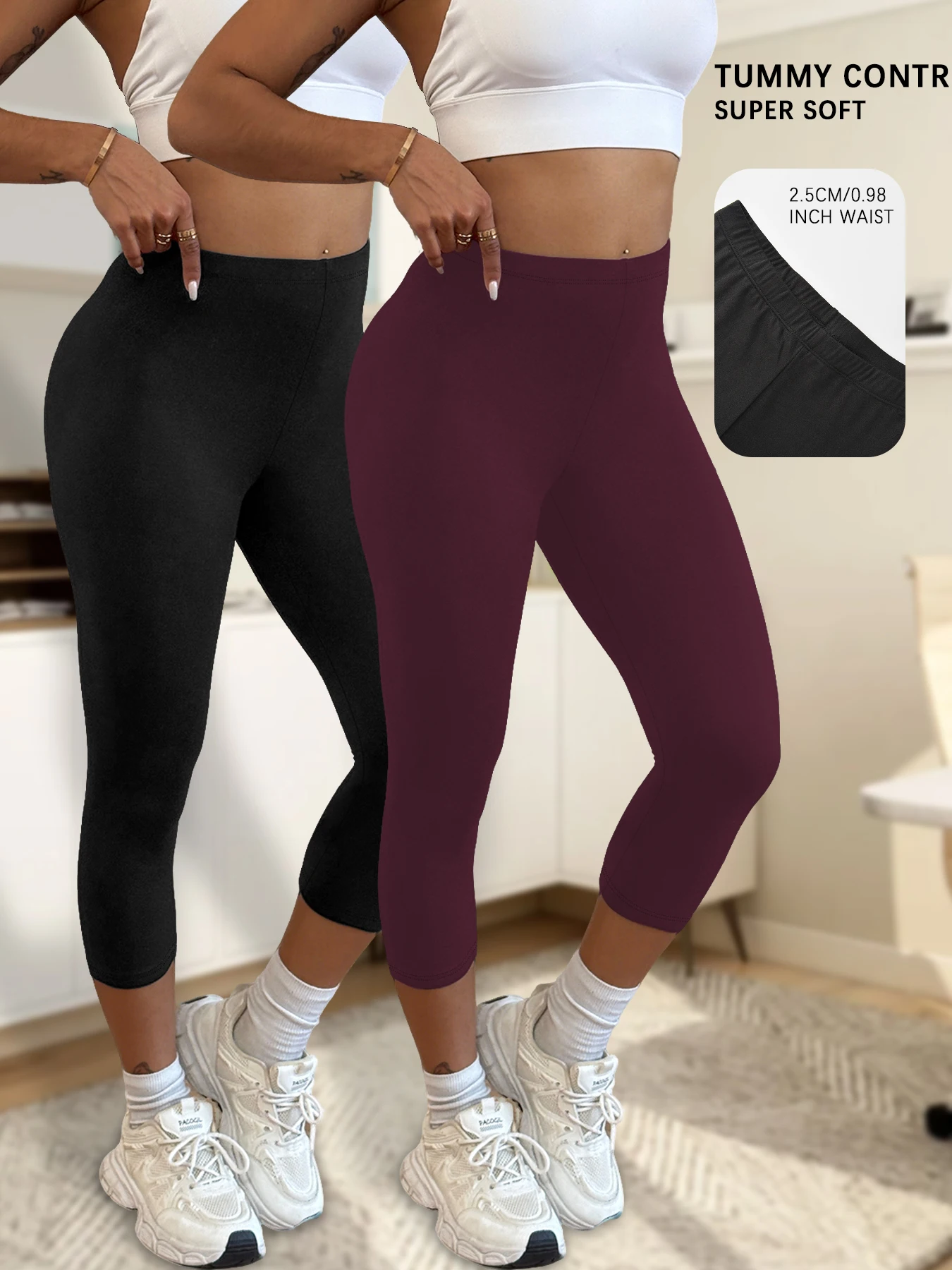 2 Pack Women's Super Soft Capri Pants High Stretchy Breathable Pants Workout Running Yoga Athletic Pants Gym Leggings