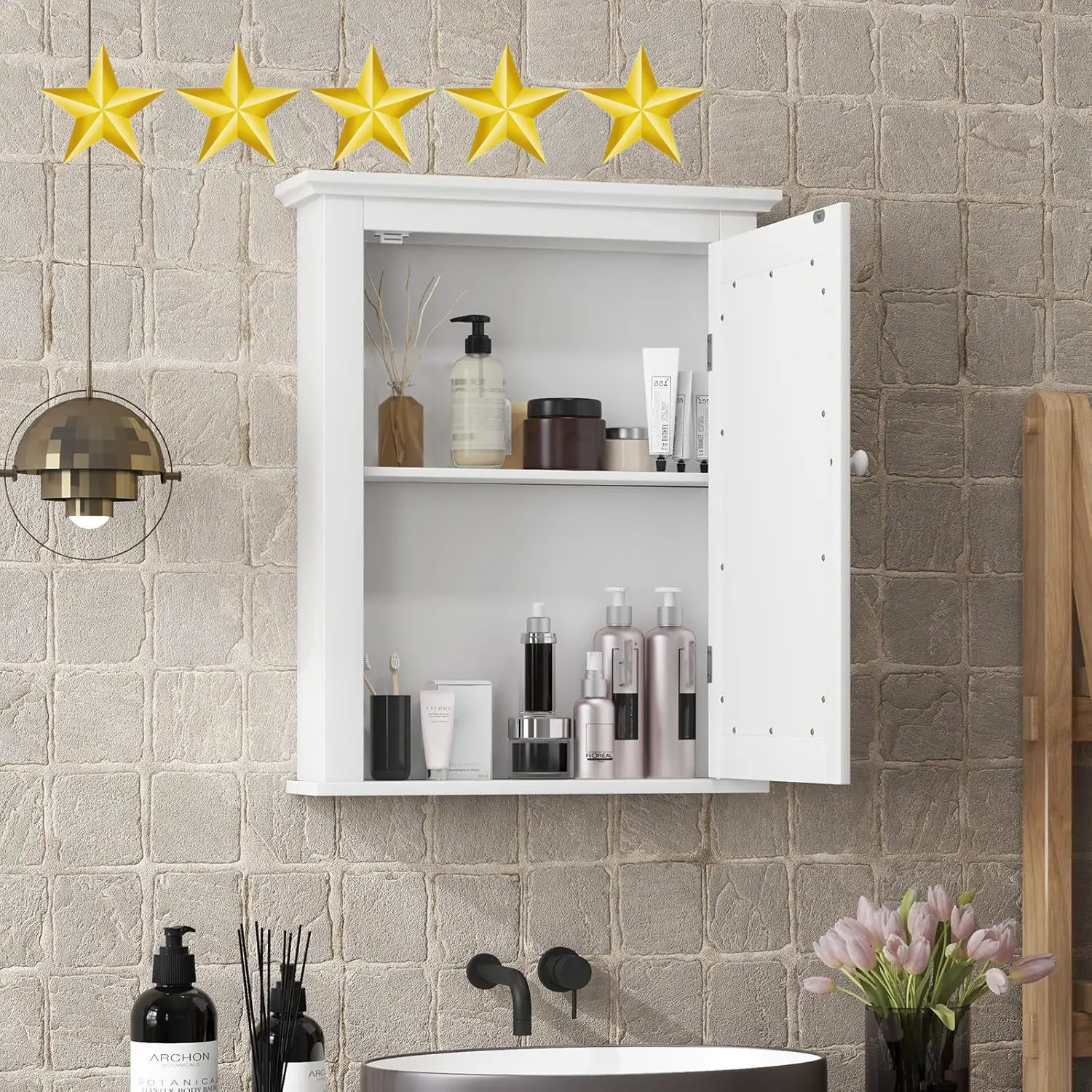 Bathroom Medicine Cabinet with Mirror, Wall-Mounted Storage Cabinet Organizer with 5-Position Adjustable Shelf, Hanging Bathroom