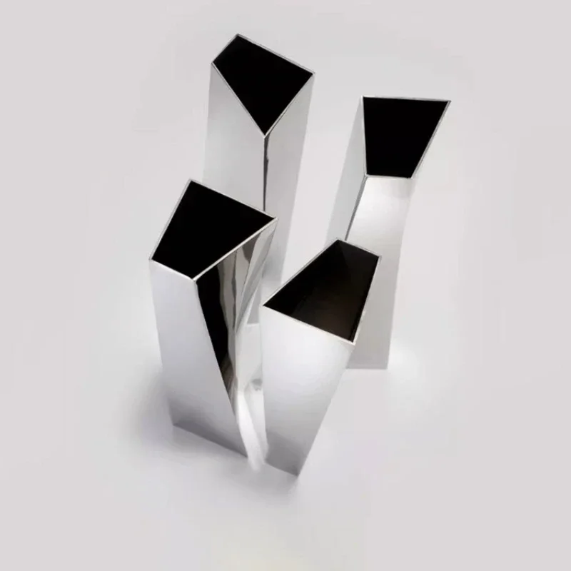 Stainless steel design high vase, niche wabi sandy wind slender flower arrangement, modern minimalist