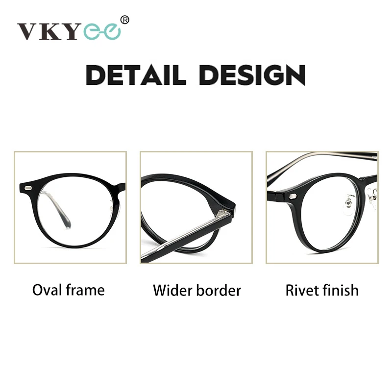 VKYEE Retro Acetate Eyeglasses Frame Women Round Small Black Frames Ultralight Myopia Anti-blue Light Reading Glasses Men 98C21