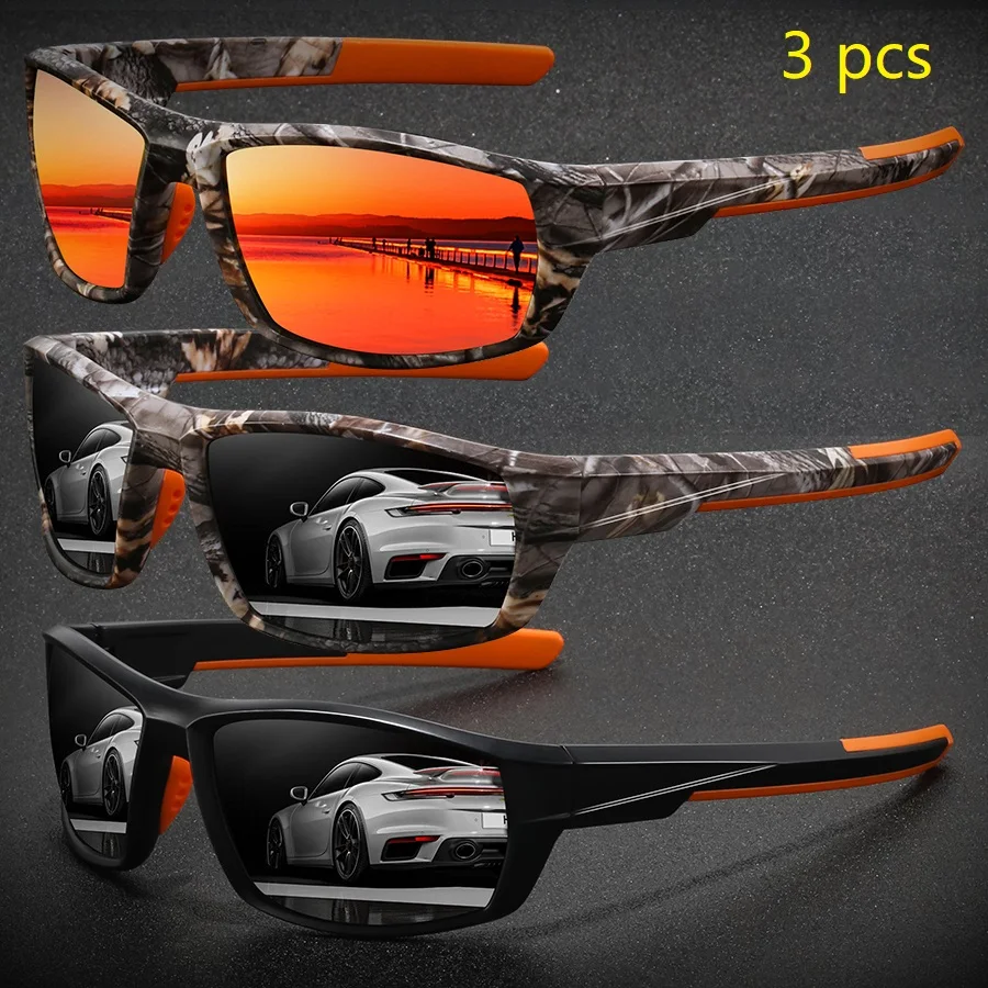 3 Pieces Fashion Vintage Polarized Sports Sunglasses Men Women Fishing Running Cycling Mountaineering Sun Glasses UV400 Eyewear