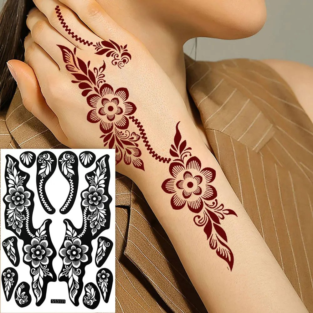 1pc Waterproof Reusable Hollow Henna Tattoo Stencil for Wome