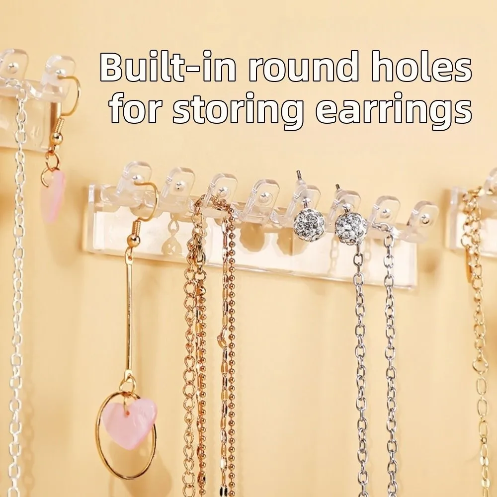 

9Pcs 8 Hooks Necklace Holder Transparent Multi-Functional Earrings Necklace Organizer Non Perforated Wall Mounted