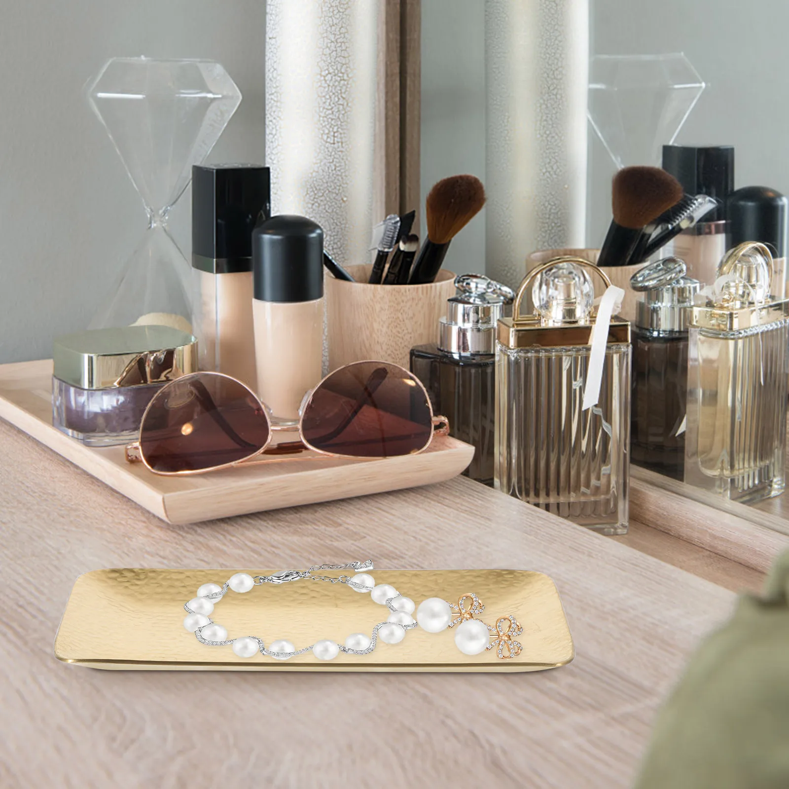 

Stainless Steel Jewelry Tray 304 Golden Large Hammered Storage Dish for Bathroom Kitchen Bedroom ganizer Box Container
