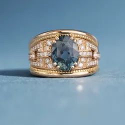 European and American new fashionable inlaid blue topaz retro women's ring