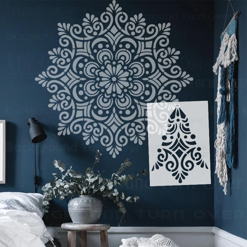 Plantilla de pared de 80cm - 120cm para pintar decoración de yeso plantilla para pintar decorativo grande Mandala techo redondo S097