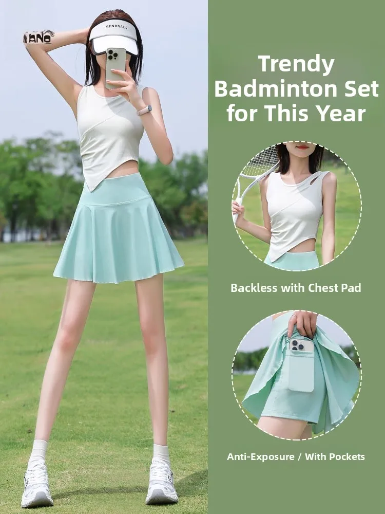 

Женский красивый теннисный спортивный комплект, летний тонкий костюм для бадминтона, юбка для йоги, топ для бега Qui Dry Fitn, жилет